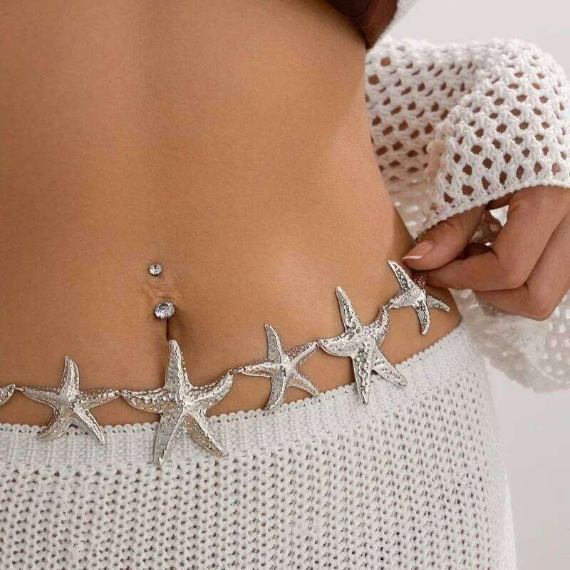 Vintage Bohemian Waist Metal Punk Starfish Chain Belly Chains Beach Bikini Body Jewelry Accessories Women Belt H260228