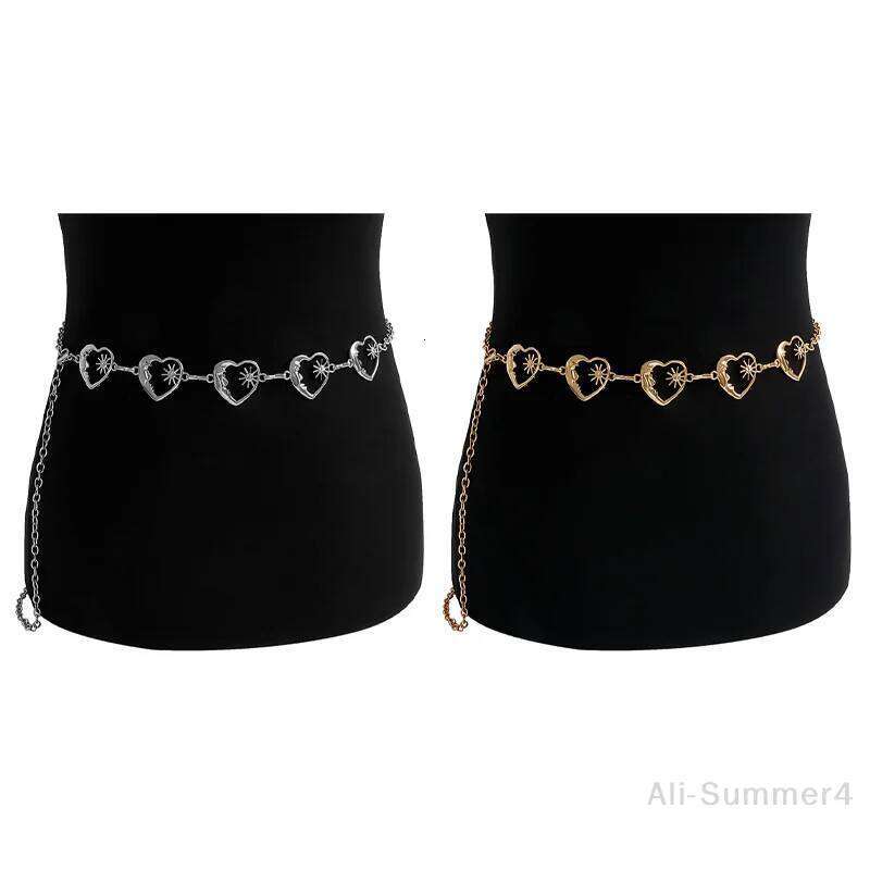 Harajuku Metal Women Vintage Punk Gothic Moon Sun High Waist Chain Pendant Belts Female H260228