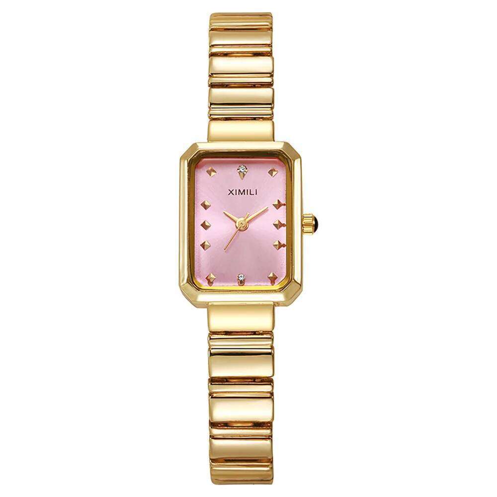 Women Gold Square Simple Korean Version Female Student Fashion Stainless Steel Quartz Wristes Clock Gift H260228
