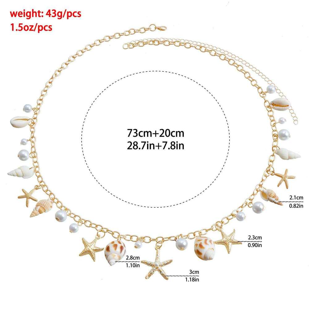 Bohemian Summer Beach Shell Waist Link Imitation Pearl Sea Star Conch Pendant Body Chain for Women Fashion Jewelry Accessories H260228