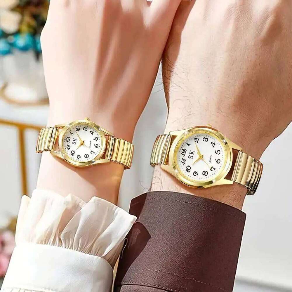 2PCS/Set Fashion Couple Elastic Strap Women es Men Quartz Wristes Without Box H260228
