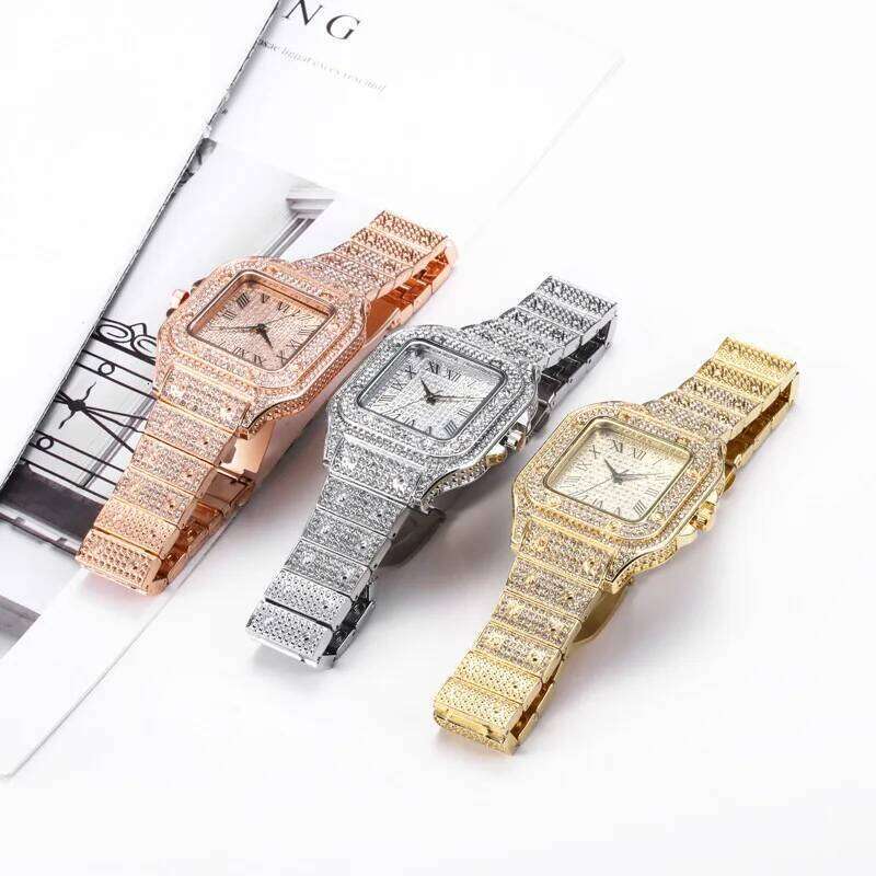 Diamond Men Women Gold Ladies Wrist Luxury Rhinestone Unisex es Female Clock 2024 New H260228