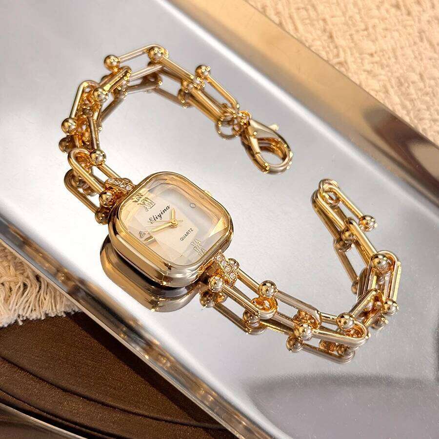 Ladies Luxury Quartz Unique Style with Square Cut Glass And Lobster Clasp Medium Size Vintage-Inspired Timepiece H260228