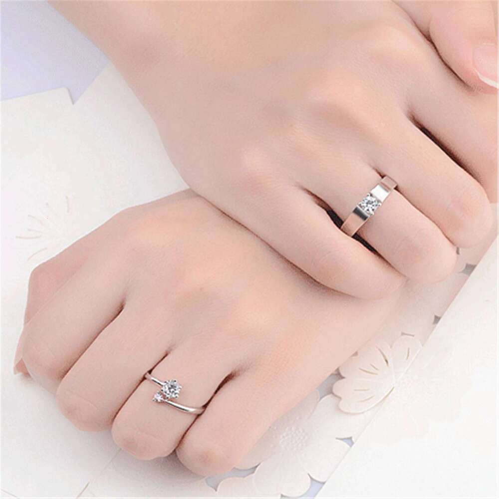 Romantic Couple Set Shiny Lab Diamond 2Pcs Adjustable Rings Fashion Wedding Engagement Promise Jewelry for Men Women H260228