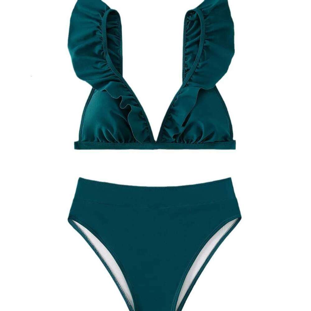 New split solid color bikini for women's pleated multi-color swimsuit Z260301