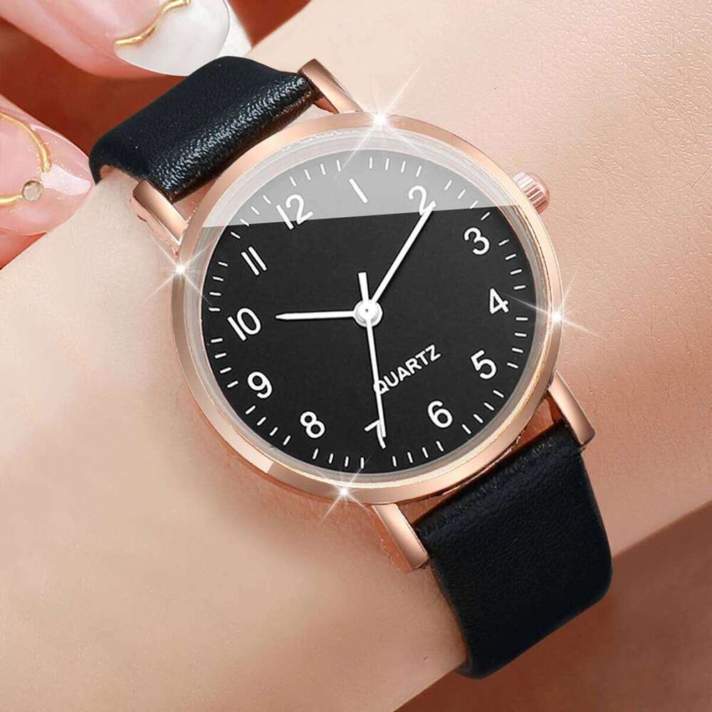 2PCS Fashion Arabic Dial Women's Quartz Leather Band es SetWithout Box H260228