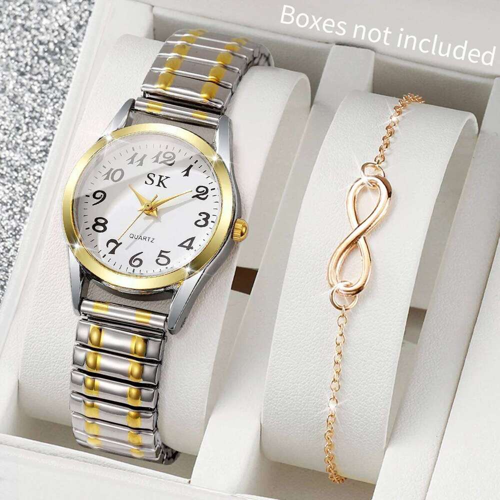 2PCS/Set Fashion Elastic Strap Women es Ladies Arabic Dial Quartz Wristes Set Reloj MujerWithout Box H260228