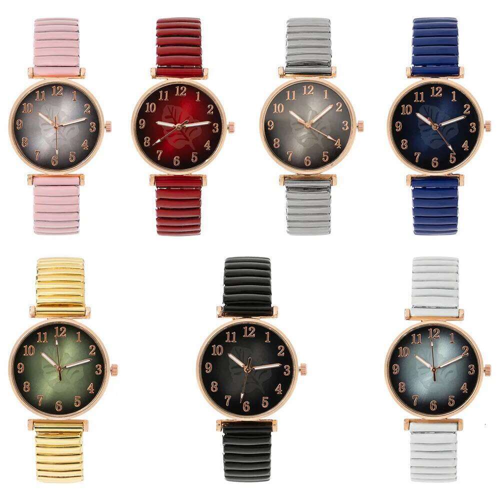 Minimalist Digital Leaf Pattern Women's Quartz Fashion Luxury Gold Stretch Classless Strap Ladies Dress Clock Wristes H260228