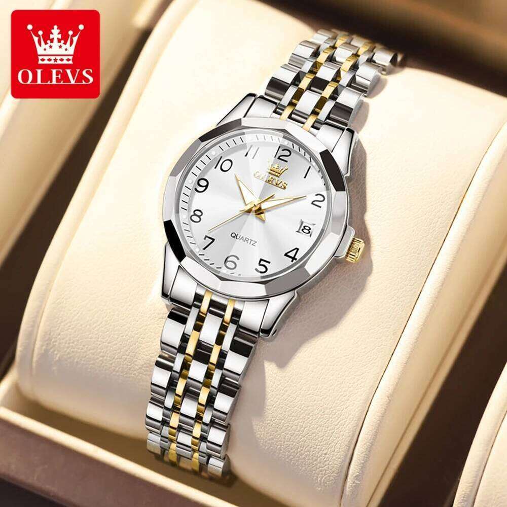 OLEVS 9970 Fashion Quartz for Women Solid Steel Strap Auto Date Hand Clock Rhombus Mirror Luminous Waterproof H260228