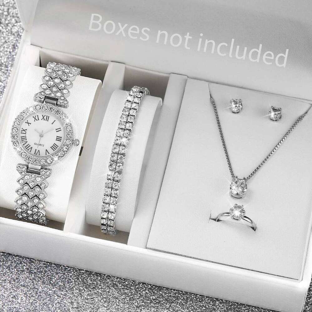 6PCS/Set Women es Fashion Rhinestone Roma Dial Band Quartz Jewelry Set Reloj MujerWithout Box H260228
