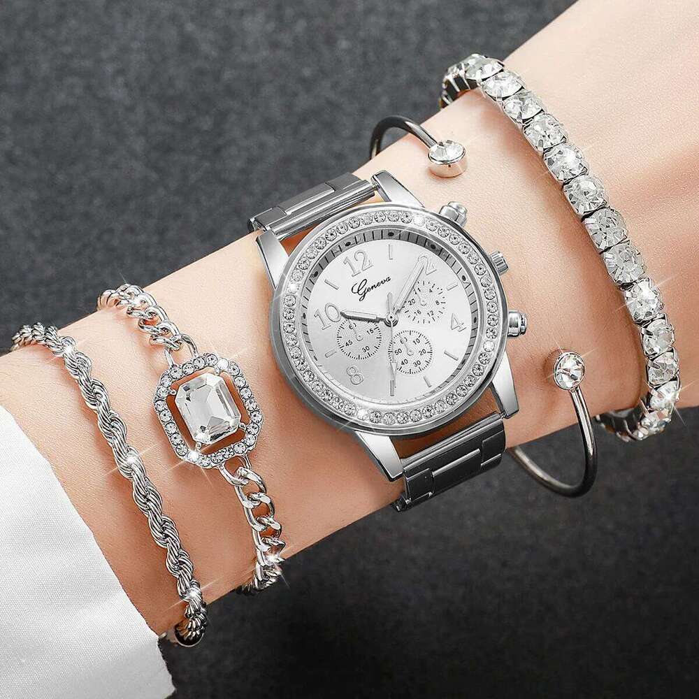 5PCS Diamond Women es Set Ladies Arabic Dial Quartz Wristes Reloj Mujer Without Box H260228