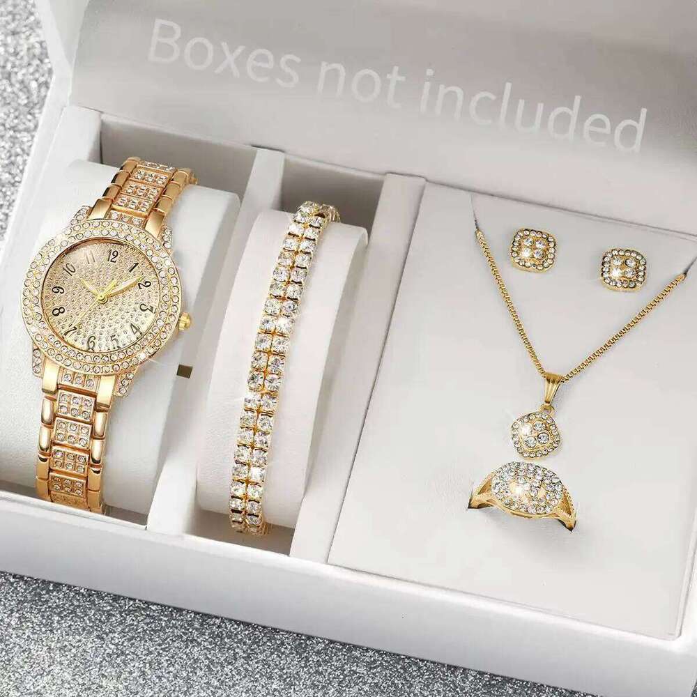 6PCS/Set Full Diamond Women es Fashion Ladies Quartz Wrist Jewelry Set Reloj MujerWithout Box H260228