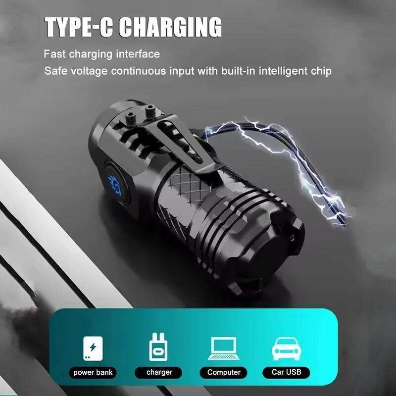 Mini Tactical Torch Super Bright 3 LED Flashlight Type-C Rechargeable Camping Light ABS+Metal Clip Hiking Lamp Easy To Carry Z260301