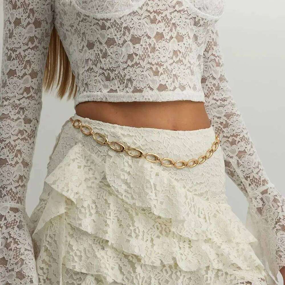 Salircon Simple Punk Hollow Out Oval Waist for Women Trendy Geometry Metal Chain Belly Belt Body Party Jewelry 2026 H260228