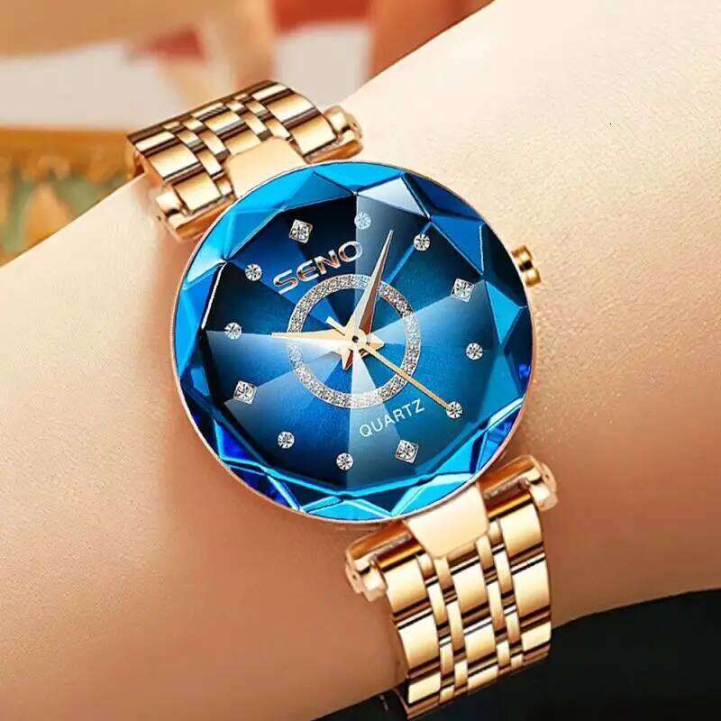 SENO Ocean Star Crystal 2025 Top Brand Luxury Rose Gold Women For Ladies Wrist Relogio Feminino H260228