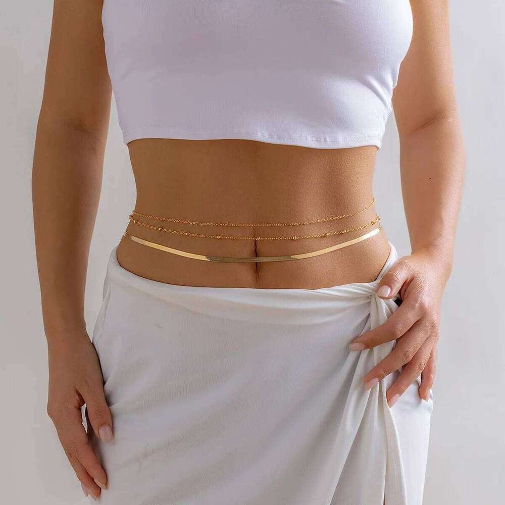 Minimalist Double Layer Metal Flat Snake Belly Waist Chain Women's Fashion Sexy Bikini Beach Summer Body Jewelry Accessory H260228