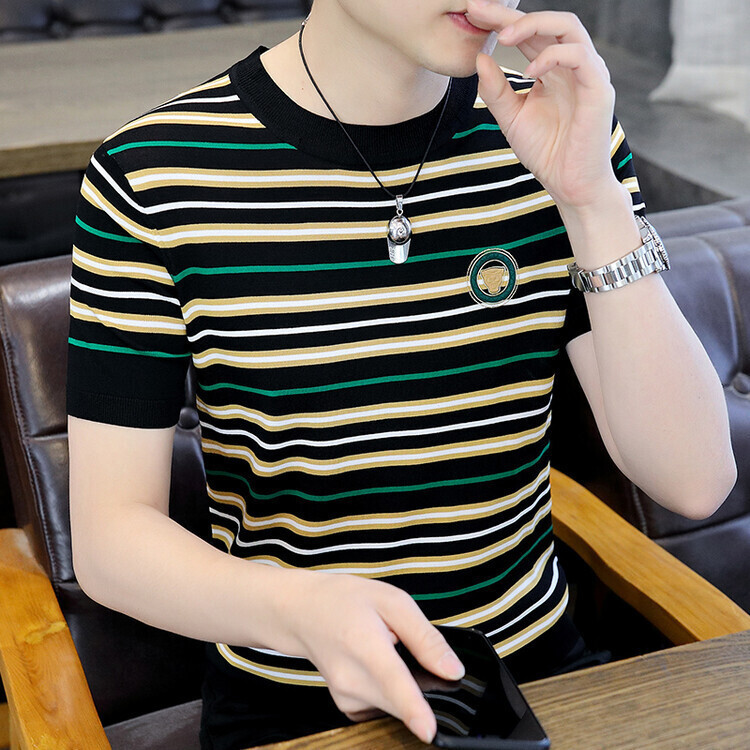 Luxury Luxury Designer Clothes Tiktok Hit Product Ice-Ma Yili Te Short-Sleeve T-Shirt New 2025 Summer Fashion Luxury Slim-Fit High-End Round-Neck T-Sh