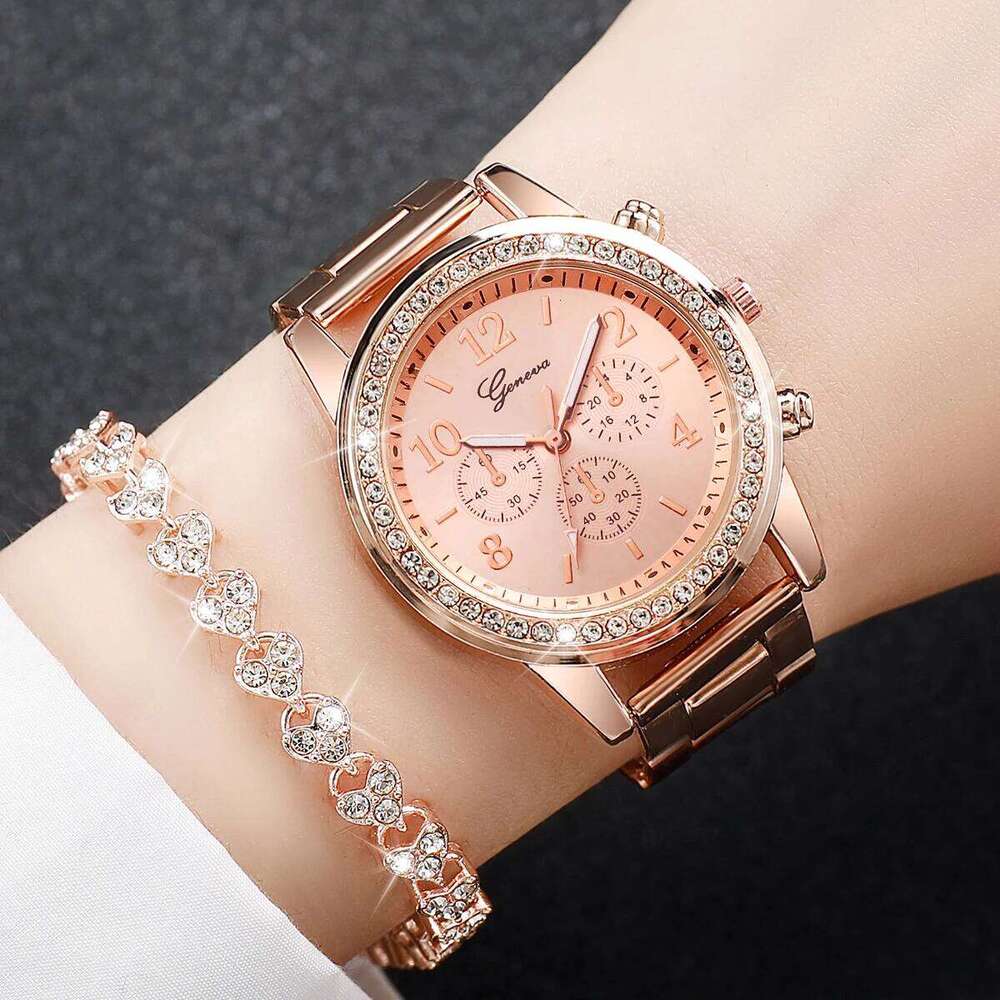 2PCS Women's Fashion Rhinestone Ladies Analog Quartz es Set Reloj Mujer Girls Clock Gift H260228