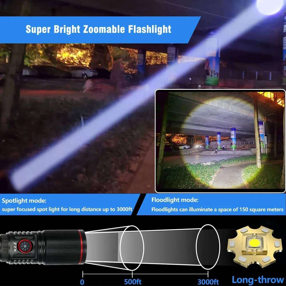 High Power Rechargeable 30W LED Tactical Flashlight Aluminum Alloy Telescopic Zoom Torch Lamp Outdoor Camping Fishing Lantern Z260301
