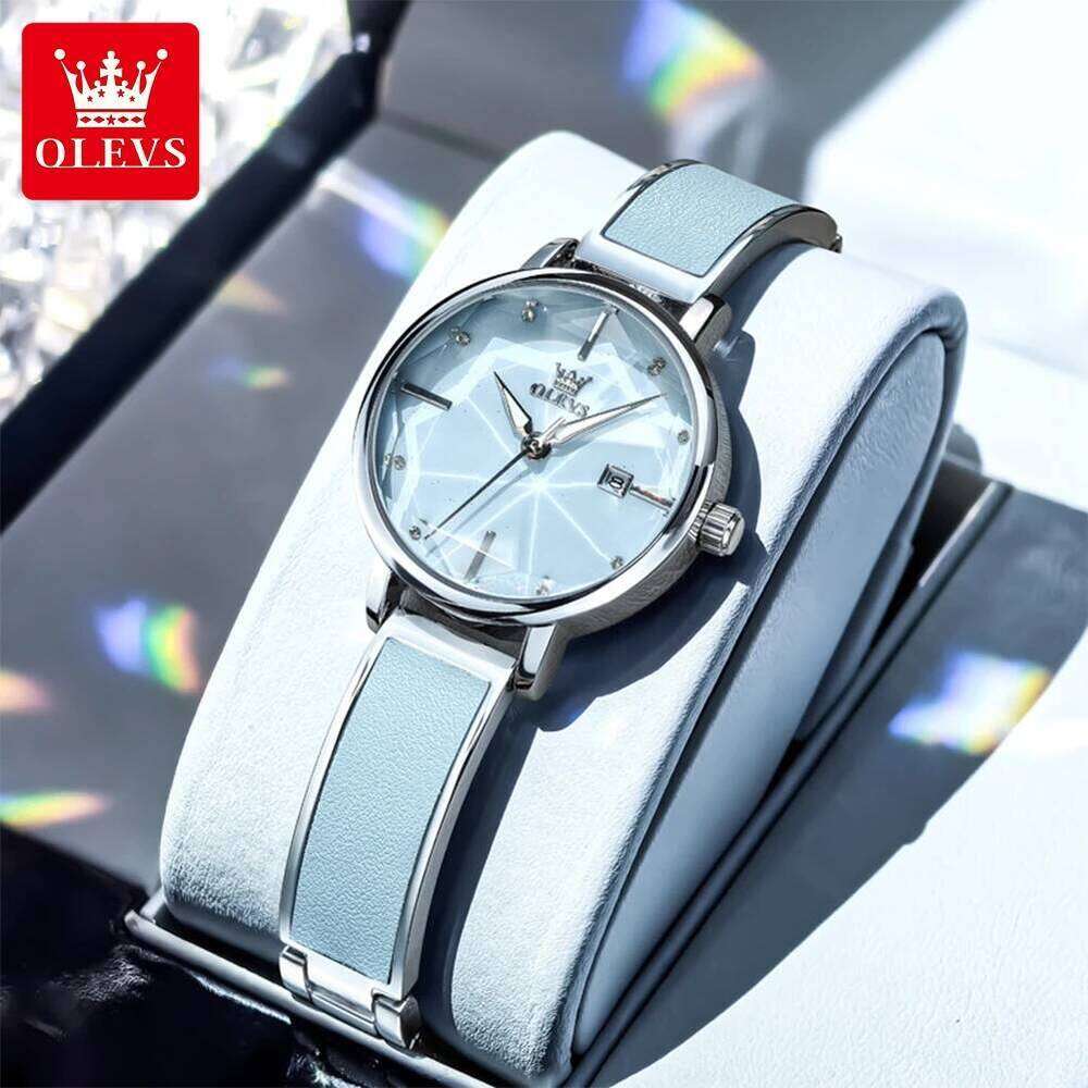 OLEVS Diamond Shaped Mirror for Ladies Fashion Women's es Quartz Waterproof Leather Luminous Wrist H260228