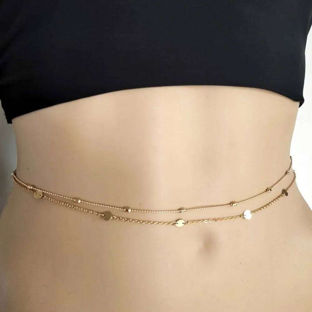 2024 Sexy Double Layer Waist Women Luxury Gold Color Stainless Steel Chain Summer Body Jewelry Accessories for Beach H260228
