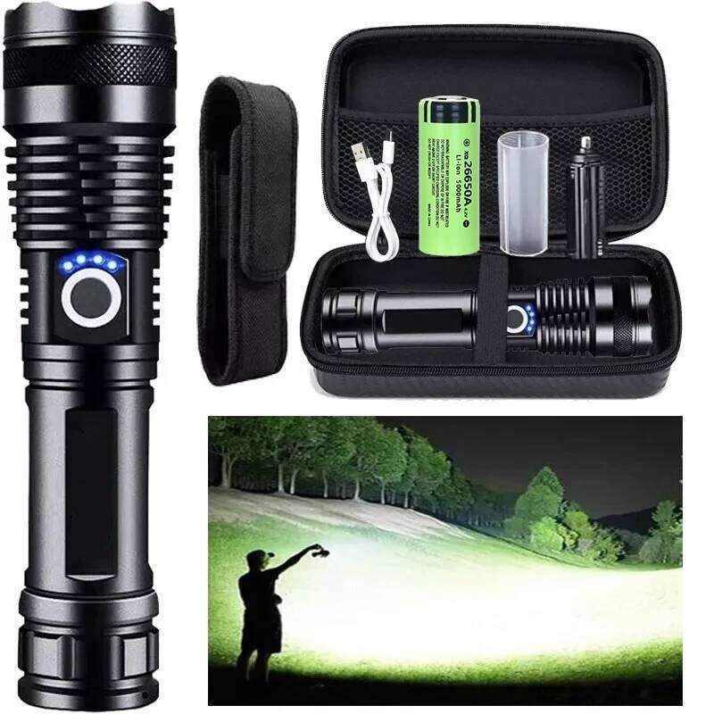 Rechargeable Aluminum Alloy Super Bright LED Flashlight Adjustable Powerful Flash Light with 5 Modes Waterproof for Home Camping Z260301