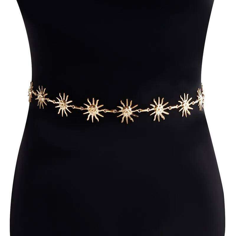 Punk Hip Hop Style All-match Sun Metal Womans For Dress Vintage High Waist Chain Belt for Women H260228