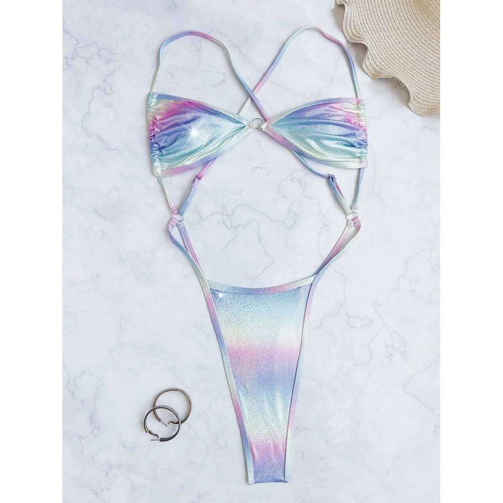 sexy gillter Gradiente rainbow backless bikinis one piece swimsuit bodysuits Swimwear Biquini conjunto de bikini tankini Z260301