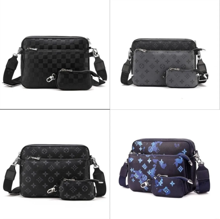 2026 Men Leather TRIO Messenger Bags Luxury Shoulder belt Make up Bag Designer Handbag Tote Man's bags 8942