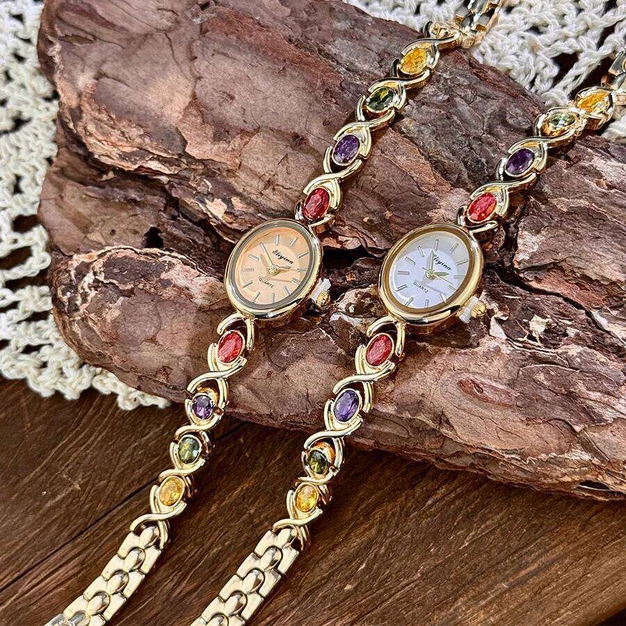 New Arrival TikTok Diamond Embedded Oval Shape Miniature Retro Rainbow Luxury Elegant Compact Design Direct Sale H260228