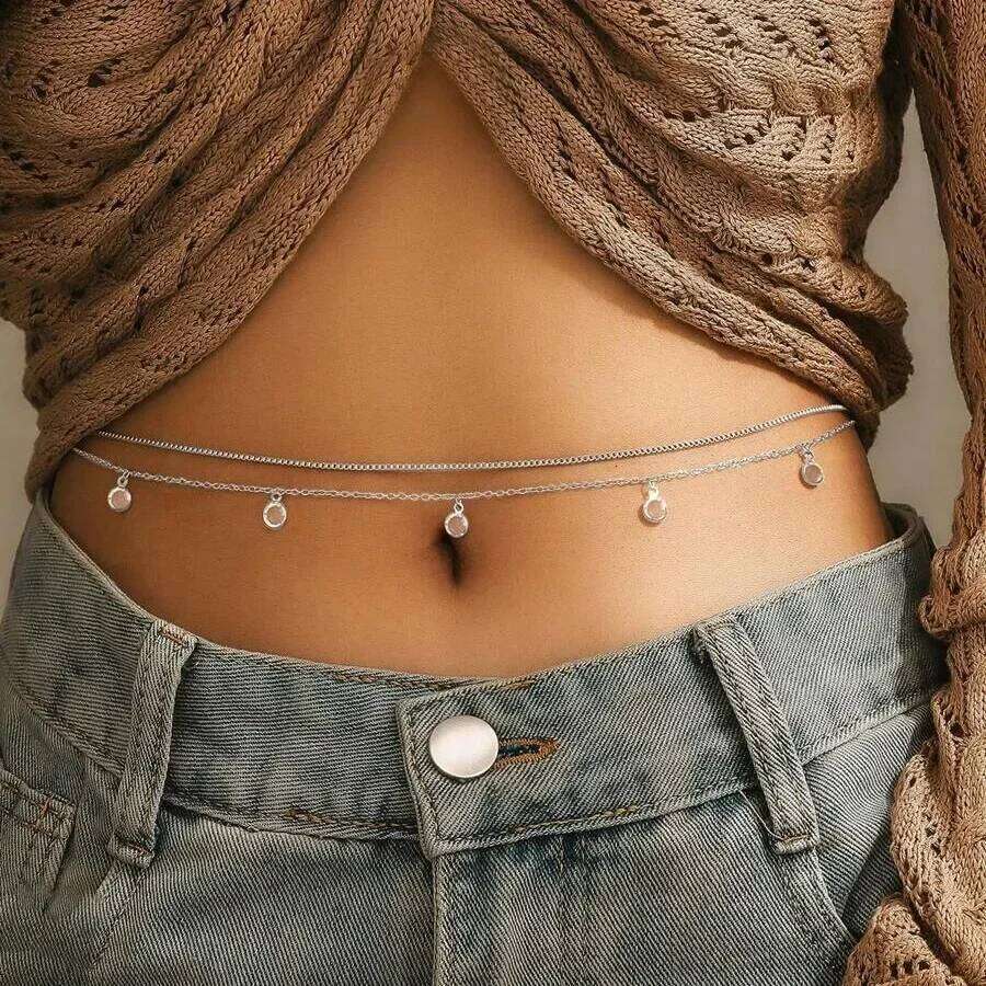 Bikini Female Personality Box Crystal Body Fashionable Double-layer Rhinestone Tassel New Waist Chain H260228