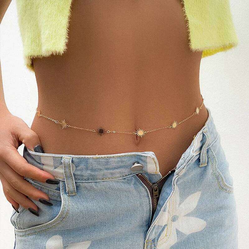 Vintage Aesthetic Sun Goddess Belly for Women Thin Beads Link Body Waist Chain Belt Streetwear Summer Sexy Accessories H260228