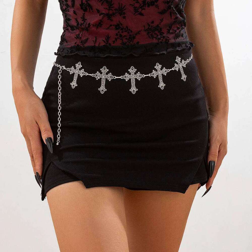Ingemark Vintage Spider Web Cross Jesus Moon Waist Belly Chain for Women Goth Metal Belt Waistband Halloween Body Jewelry Gift H260228