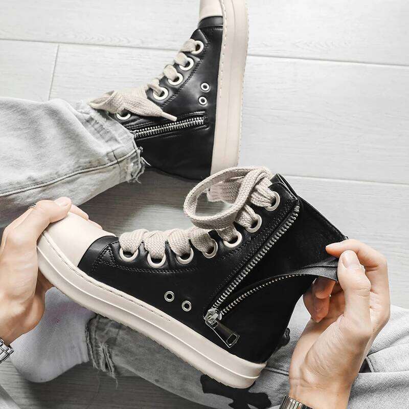 2026 New Couples' Big Size High-Top Sneakers | Side Zipper Thick-Soled Outdoor Non-Slip Wear-Resistant Casual Athletic Shoes
