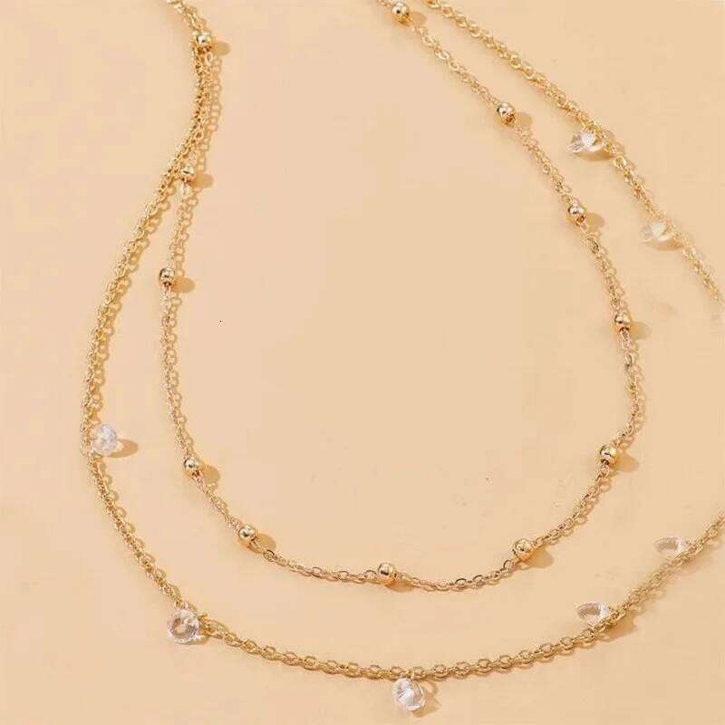 Simple Metal Zircon Tassel Waist for Women Fashion Gold Color Crystal Beaded Double Layered Belly Chain Body Jewelry H260228