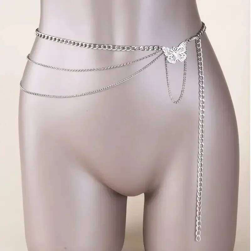 Hip Hop Retro Tassel Waist Female Creative Hollow Butterfly Flower Plate Summer Versatile Body Chain H260228