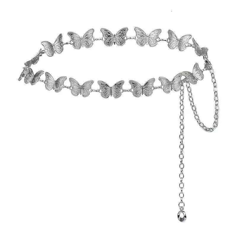 Fashion Butterfly Belt Waist For Women Girl Silver Color Punk Metal Belly Belts Body Chain Waistband Charm Jewelry H260228