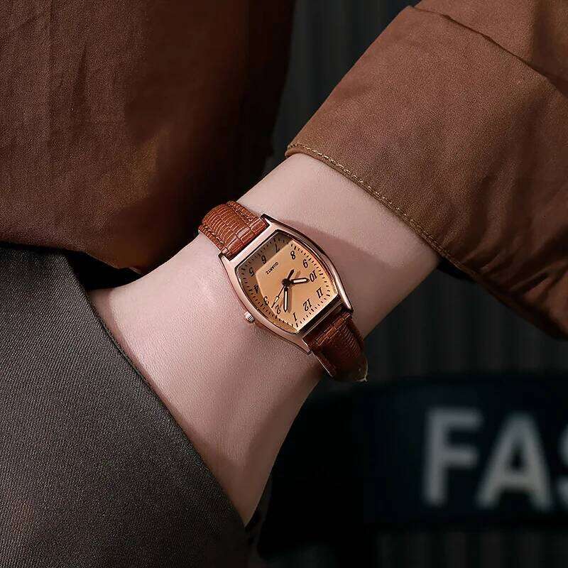 Elegant Tonneau Women es Small Leather Band Ladies Quartz Wrist Reloj Mujer H260228