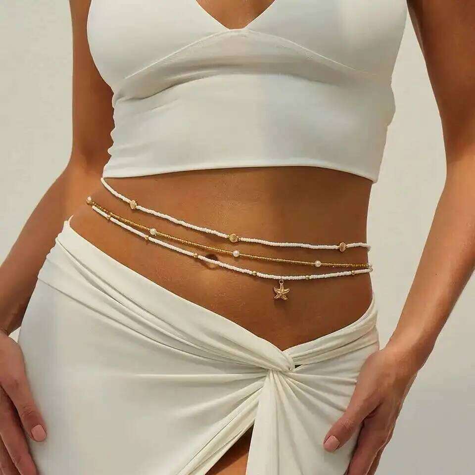 Lacteo Bohemia 3Pcs/Set Acrylic CCB Beads Imitation Pearl Waist Mini Star Conch Alloy Belly Chain Summer Jewelry Gift New H260228