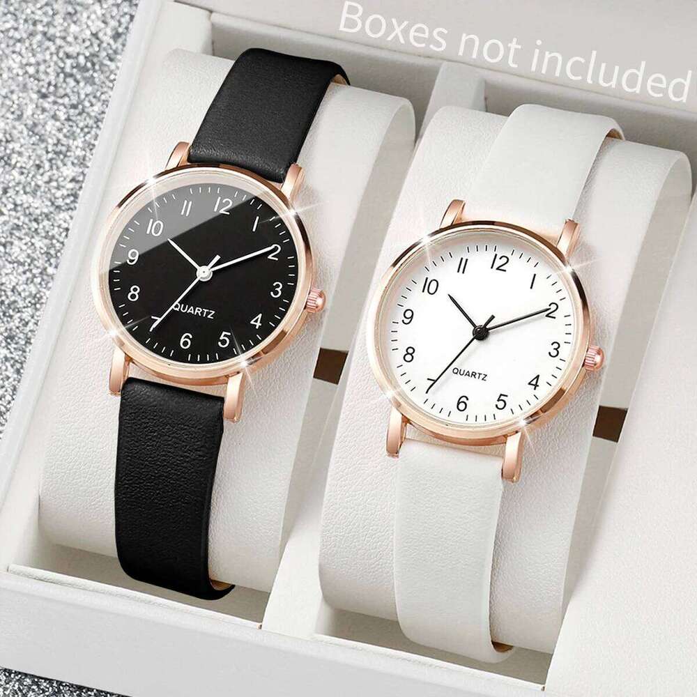 2PCS Fashion Arabic Dial Women's Quartz Leather Band es SetWithout Box H260228
