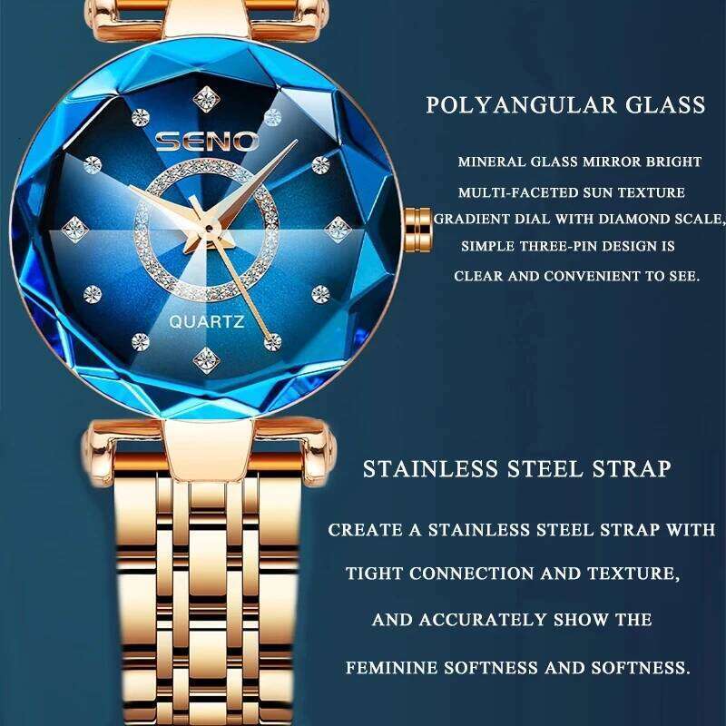SENO Ocean Star Crystal 2025 Top Brand Luxury Rose Gold Women For Ladies Wrist Relogio Feminino H260228