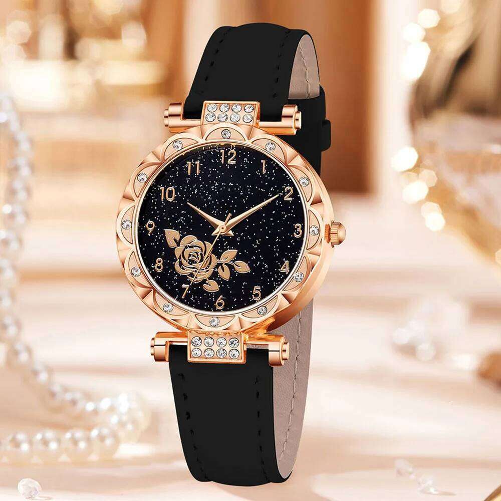 7PC Women's Fashionable and Elegant Flower Element Dial Quartz Necklace Ring Earrings Set Perfect Gift H260228