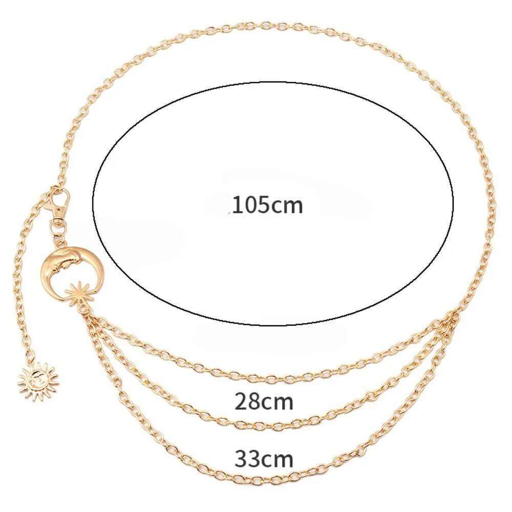 Ladies Vintage Punk Thin Waist Chain Metal Hip Hop Sun Moon Star Waistbands Gold Silver Dress Cummerbands H260228