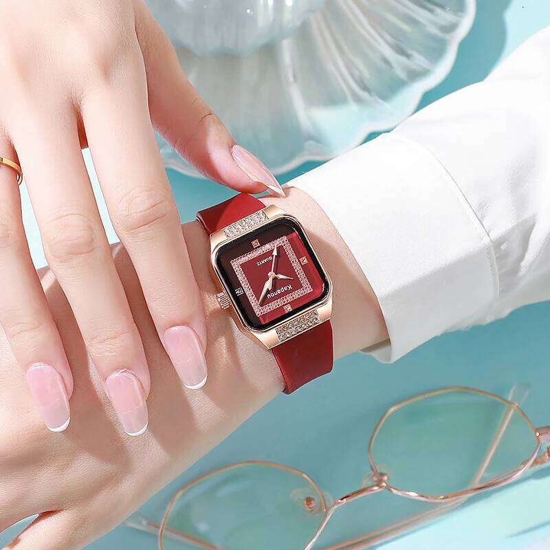 Women's fashionable square shell with diamond inlaid silicone quartz H260228