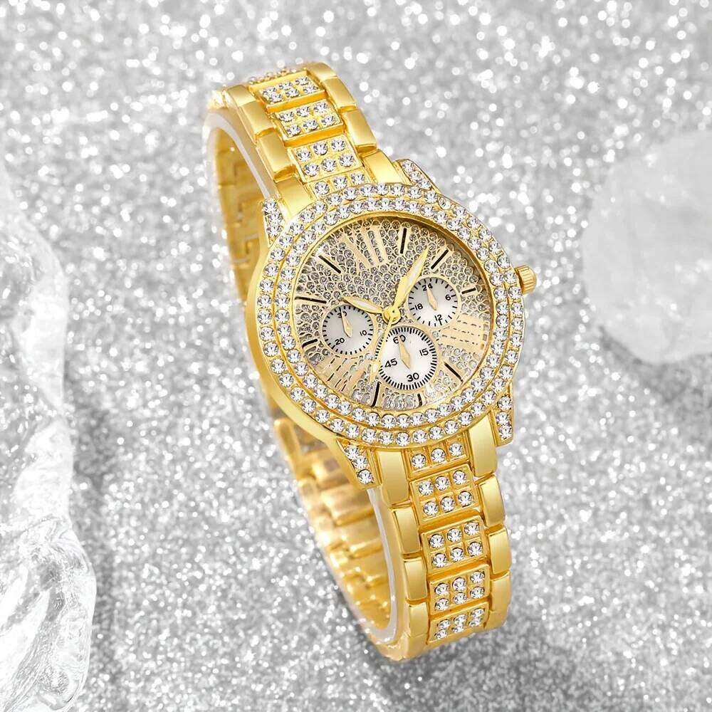 5PCS Elegant Women's Jewelry Set Fashion Rhinestone Ladies Quartz Wrist Reloj Mujer Girls Clock GiftWithout Box H260228