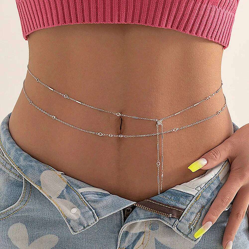 Hip Hop Metal Double Layer Pants Body Imitation Crystal Fashion Sexy Adjustable Waist Chain H260228