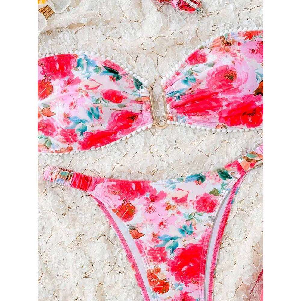 AOTVOTEE Sexy Strapless Print 2 Piece Women Split Swimsuit Beach Backless 2025 New Summer Swimwear Bikini Set Z260301