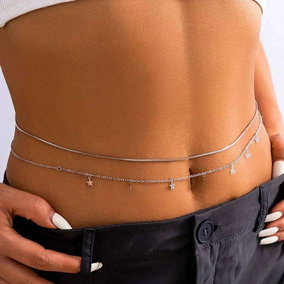 Geometric Street Shot Star Body Summer Women's Bikini Accessories Fashion Trend Metal Pentagram Tassel Sexy Waist Chain H260228