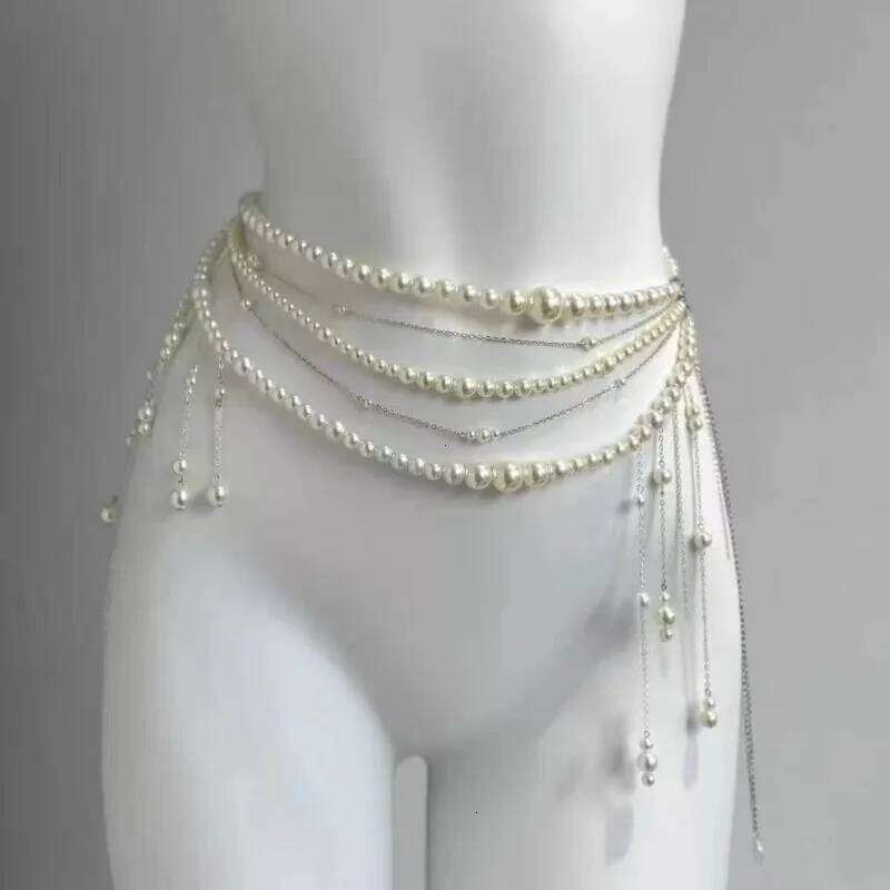 Multilayer Pearl Waist Chain for Women's Fashion Retro Y2K Designer Belt Character Playing Clothes Accessories Party Belts H260228