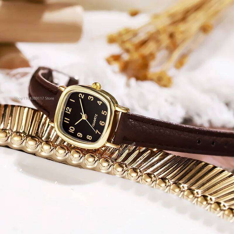 Square Belt Literary Retro Women's Korean Fashion Quartz es Versatile Daily Wristes Simple Reloj H260228